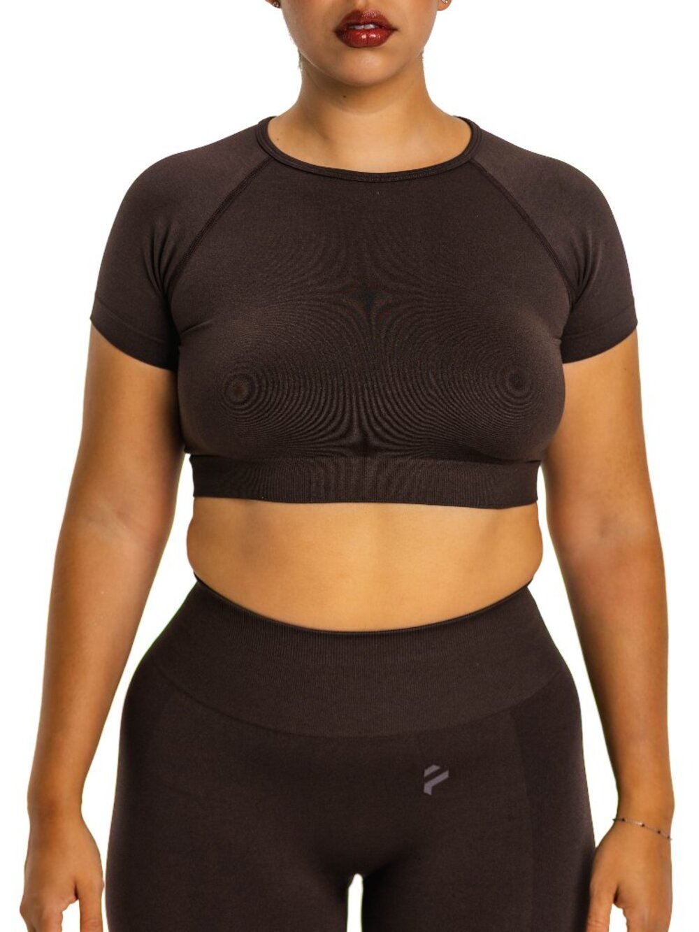 Chocolate Brown Seamless Crop Workout Top Short Sleeve Athleisure Gym Activewear